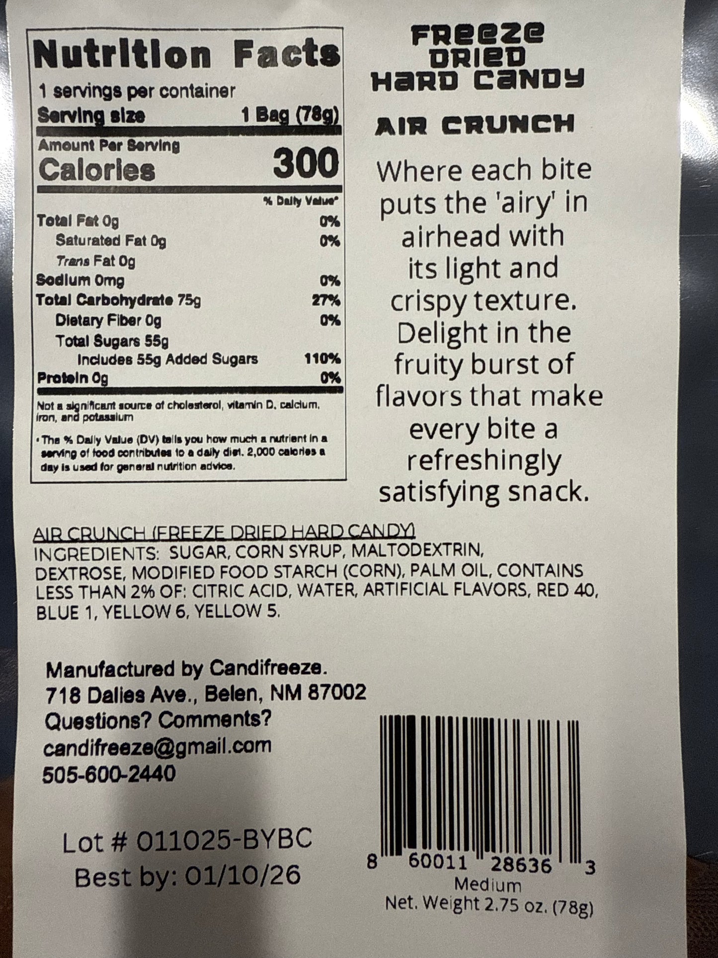 Air Crunch by CANDIFREEZE- Freeze Dried Air Crunch w/ Resealable Bag