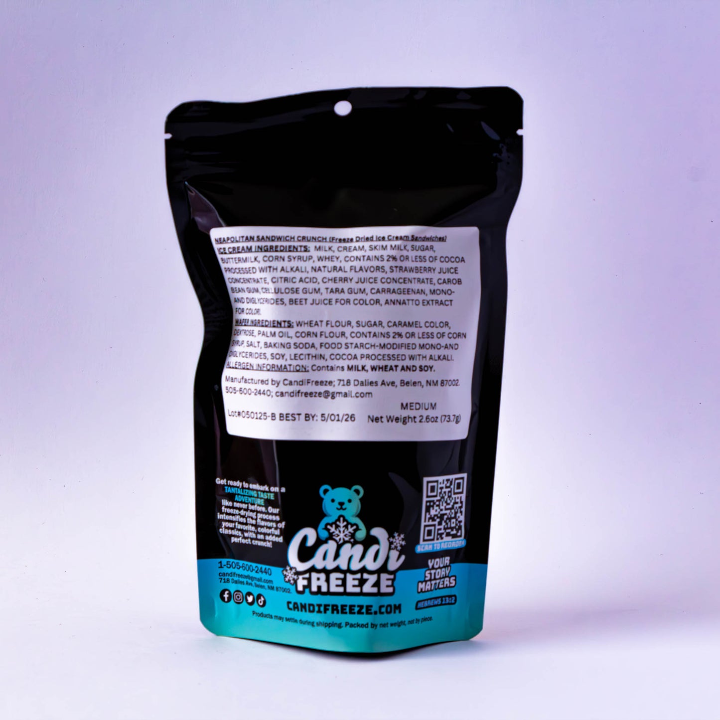 Neapolitan Ice Cream Sandwich by CandiFreeze – Freeze-Dried, Crunchy, Classic Ice Cream Sandwich Treat – 2.6oz Resealable Bag