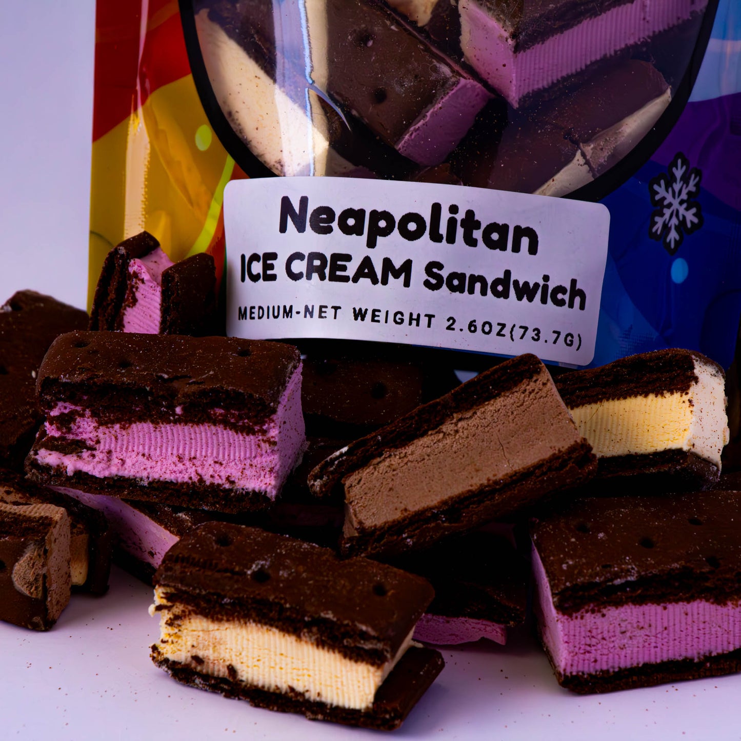 Neapolitan Ice Cream Sandwich by CandiFreeze – Freeze-Dried, Crunchy, Classic Ice Cream Sandwich Treat – 2.6oz Resealable Bag