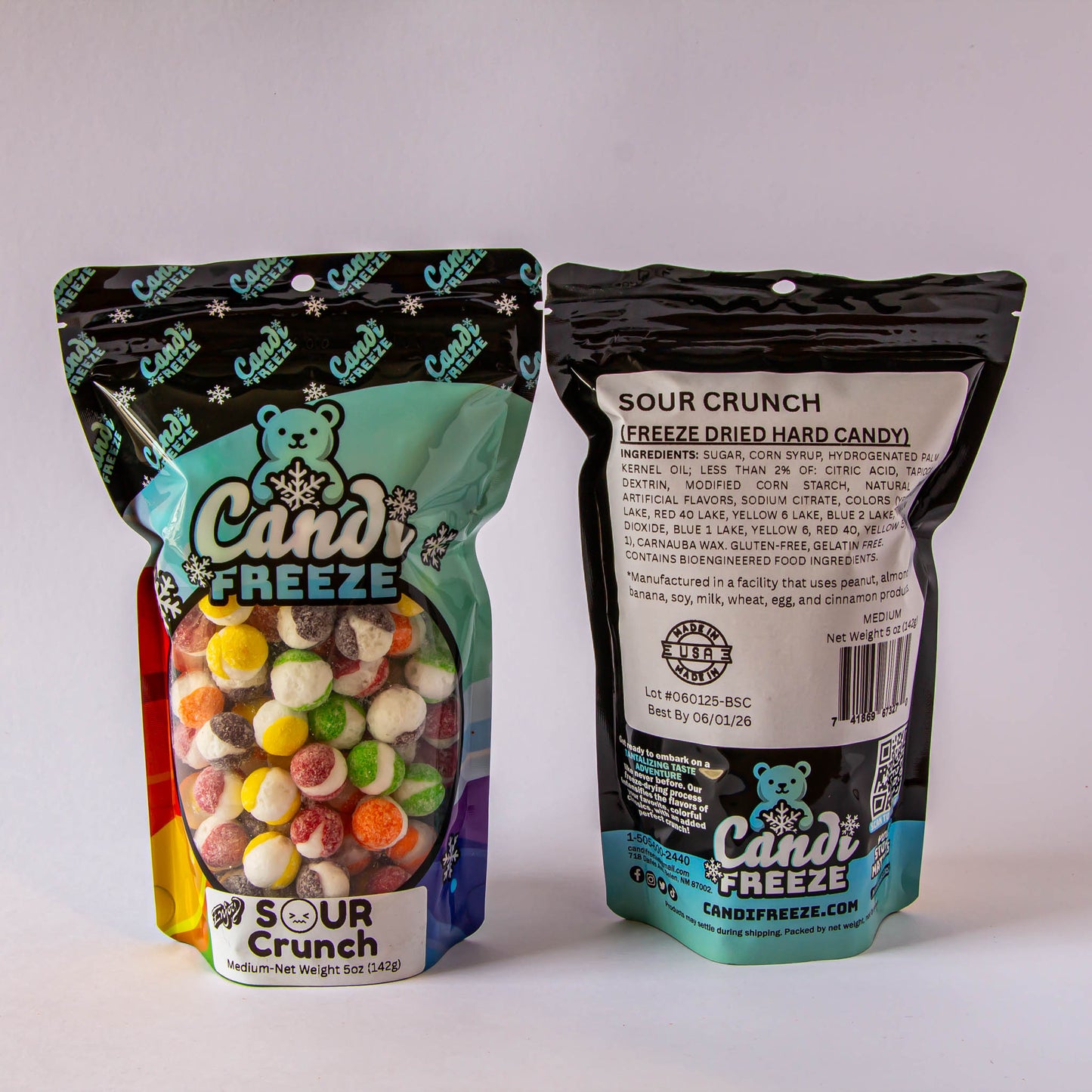 Sour Crunch by CandiFreeze – Freeze-Dried, Crunchy, Sour Rainbow Candy Bites – 5oz Resealable Bag