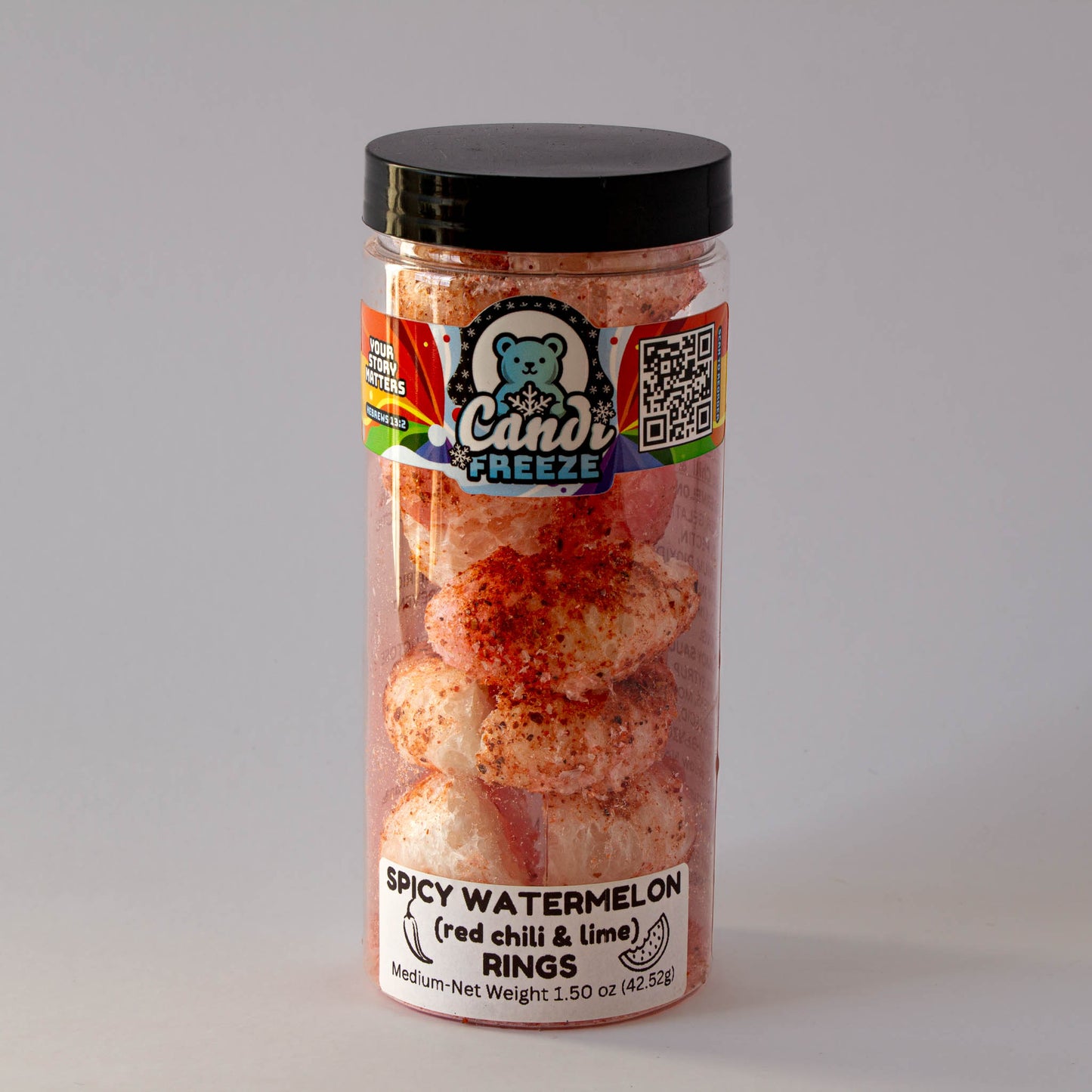 Spicy Watermelon Ring Crunch by CandiFreeze – Freeze-Dried, Crunchy, Sweet & Tangy Chili Lime Candy – 1.5oz Resealable Jar