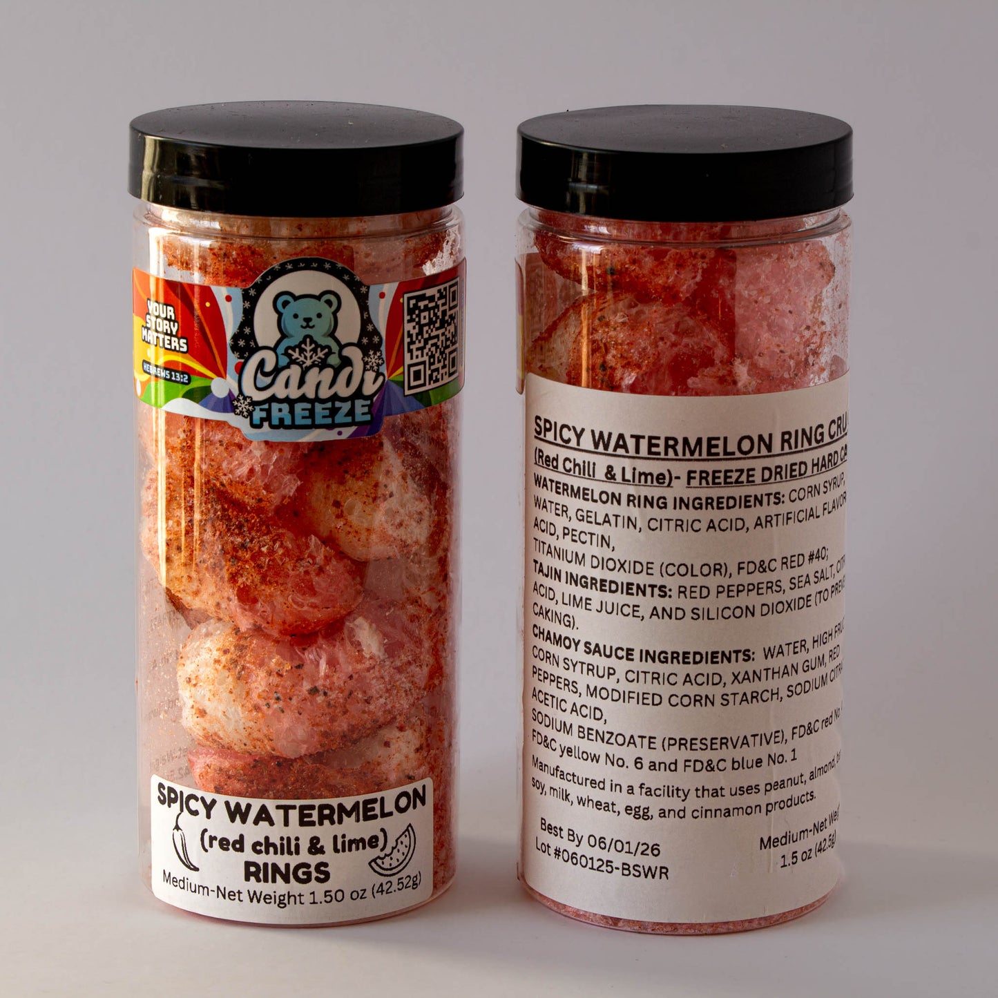 Spicy Watermelon Ring Crunch by CandiFreeze – Freeze-Dried, Crunchy, Sweet & Tangy Chili Lime Candy – 1.5oz Resealable Jar