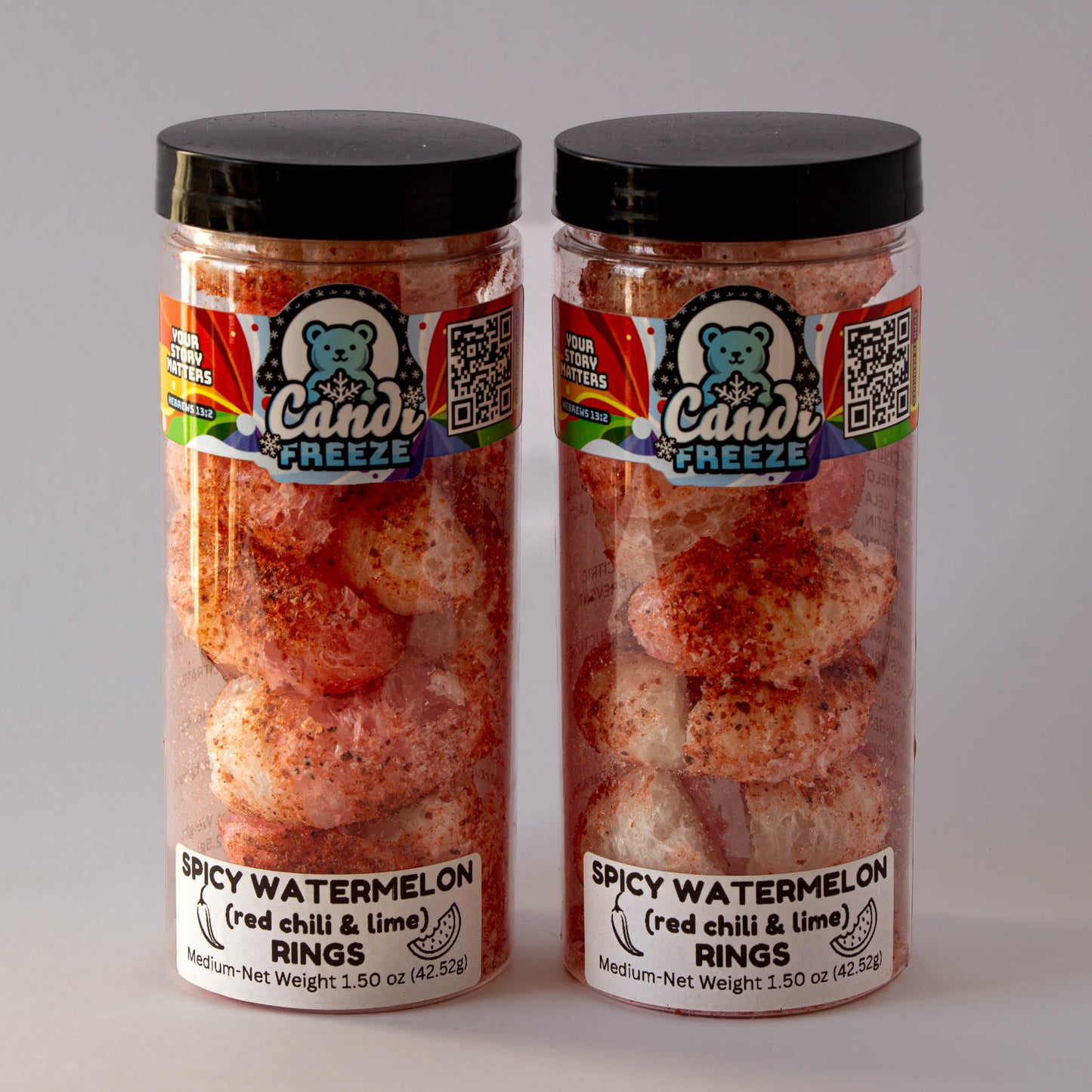 Spicy Watermelon Ring Crunch by CandiFreeze – Freeze-Dried, Crunchy, Sweet & Tangy Chili Lime Candy – 1.5oz Resealable Jar