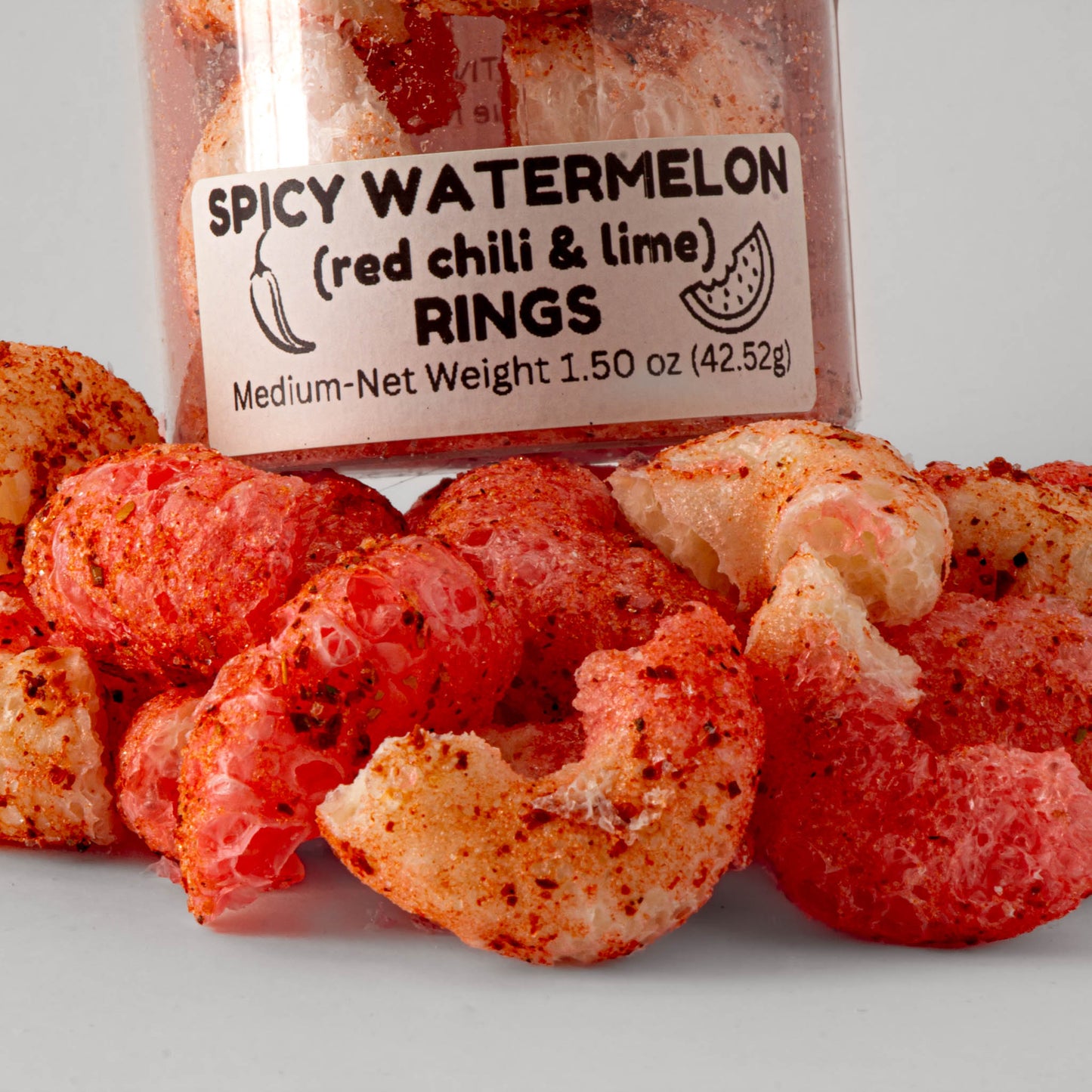 Spicy Watermelon Ring Crunch by CandiFreeze – Freeze-Dried, Crunchy, Sweet & Tangy Chili Lime Candy – 1.5oz Resealable Jar