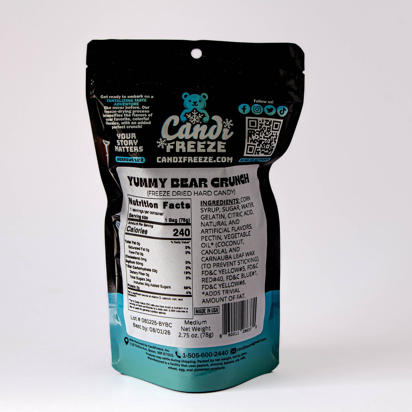 Yummy Bear Crunch by CandiFreeze – Freeze-Dried, Crunchy, Fruity Bites – 2.75oz Resealable Bag